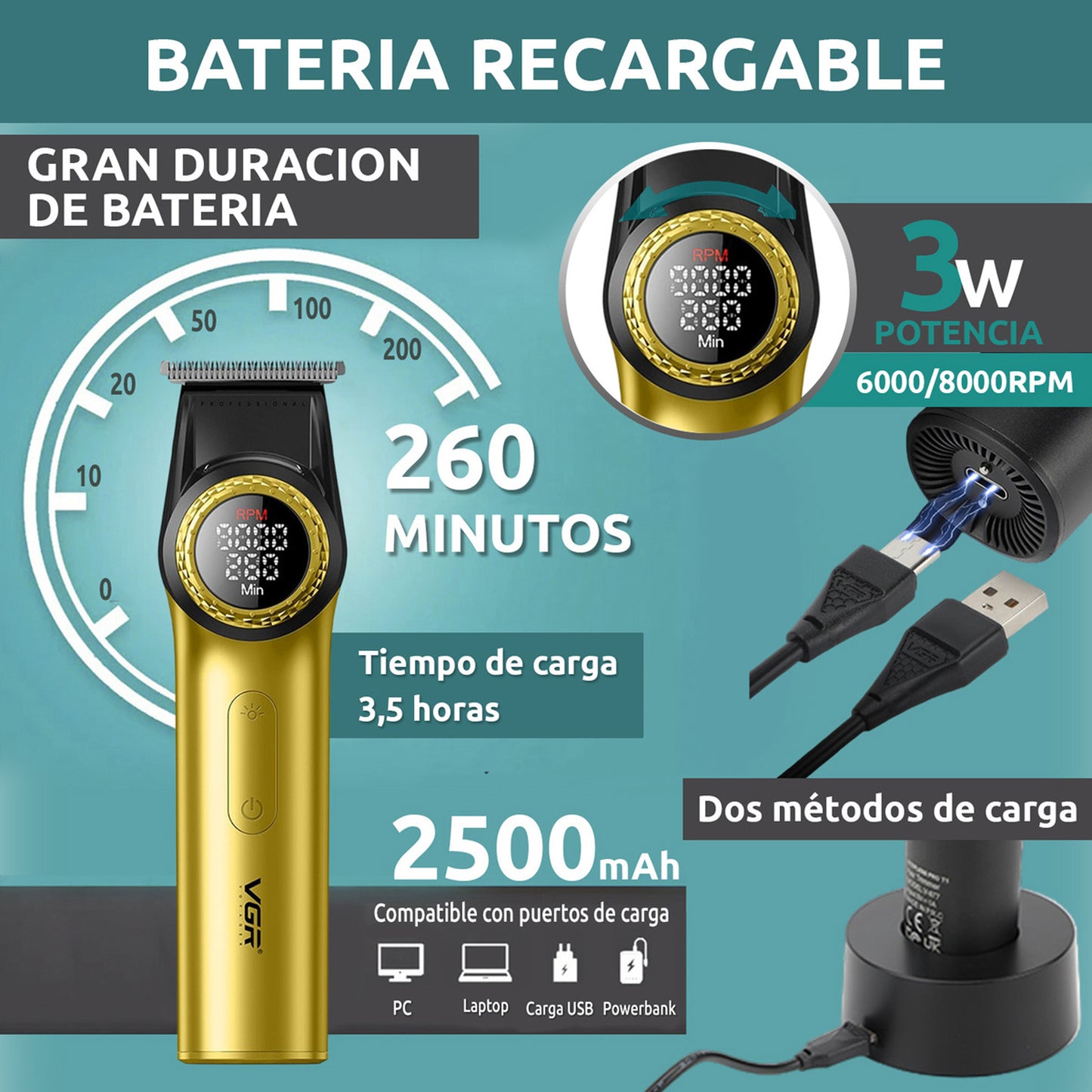 Combo Maquina Y Patillera VGR V001 Y V977 Colores Surtidos