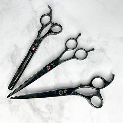 Set De Tijera Lisa + Tijera Entre sacadora + Barbera De 7" Con Estuche CMS Cosmos